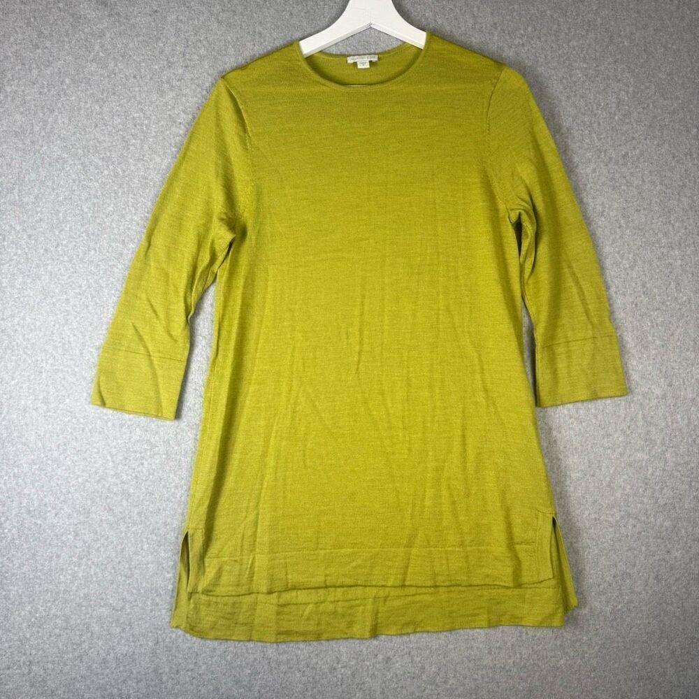 J Jill Womens Size Medium 100% Merino Wool Pullover Tunic Sweater Lime Green